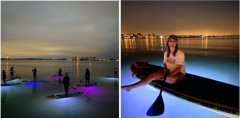 Nighttime kayaking and paddleboarding